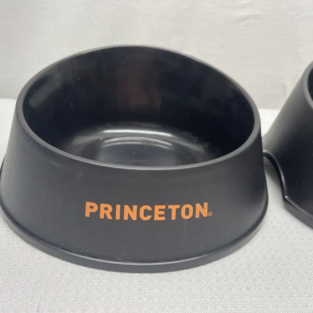 Princeton University Dog Bowls Set of 2 Pet Food Water Plastic Orange Black EUC